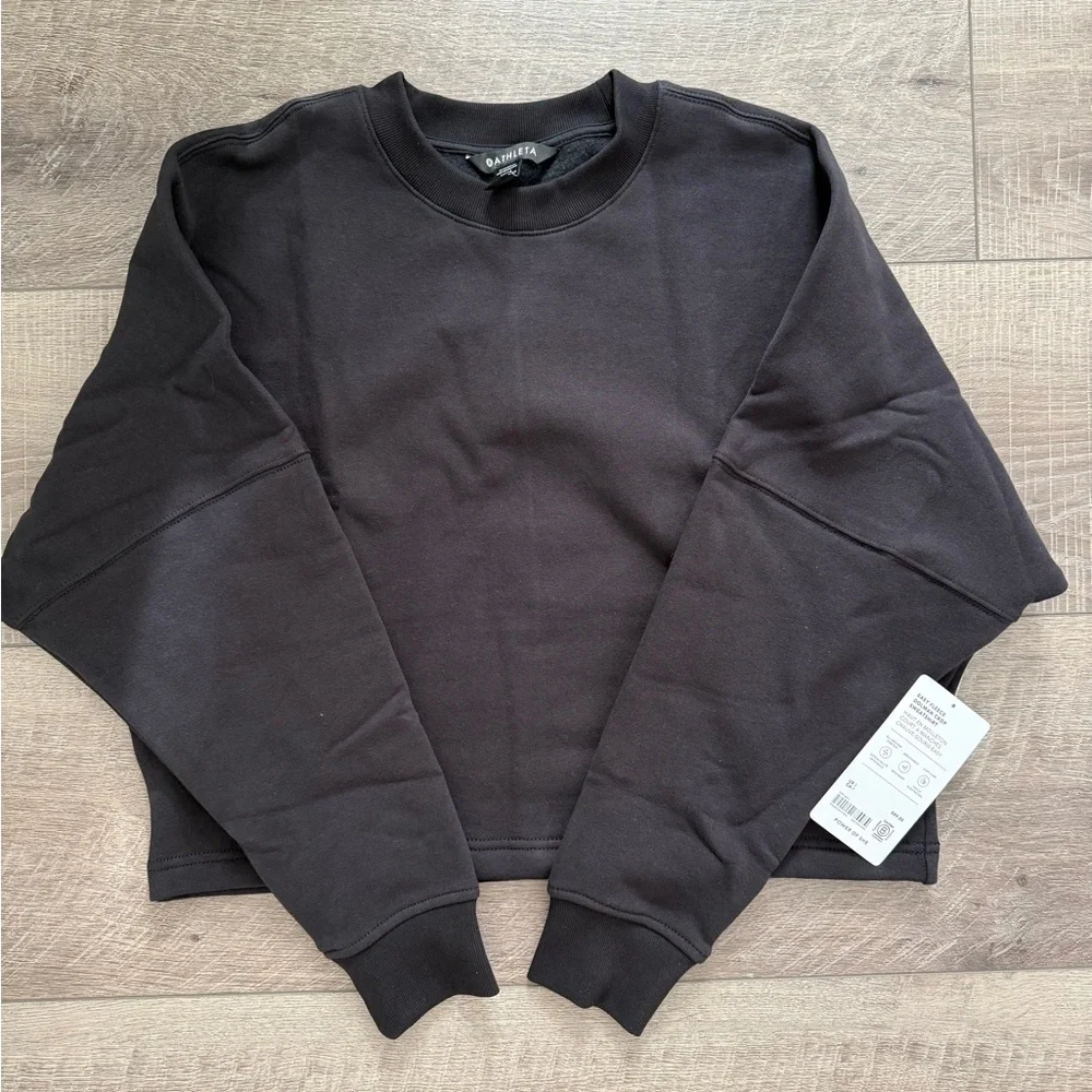 NWT Athleta Forever Fleece Dolman Crop Sweatshirt Size Small Black - Picture 5 of 8